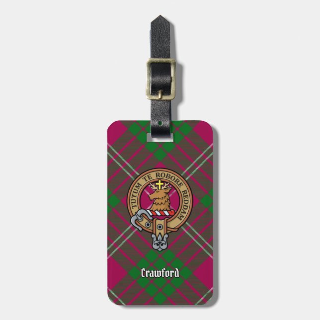 Etiqueta De Bagagem Clan Crawford Crest sobre Tartan (Frente Vertical)