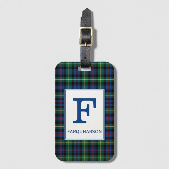 Etiqueta De Bagagem Clan Farquharson Tartan Monogrammed (Frente Vertical)