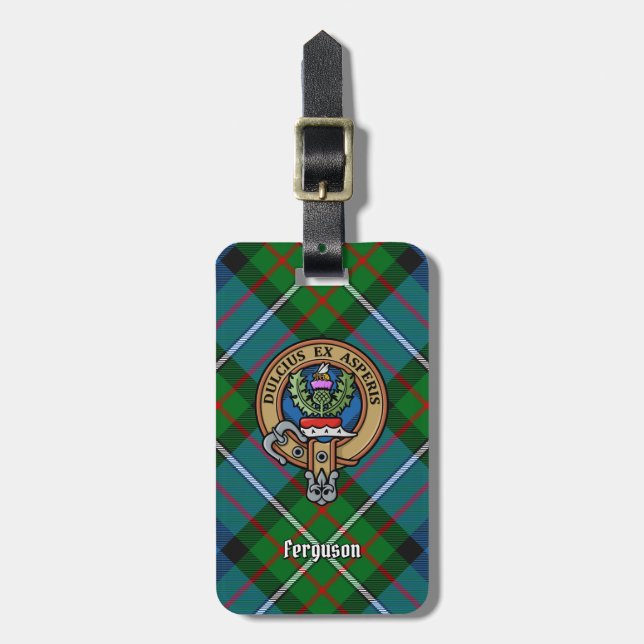 Etiqueta De Bagagem Clan Ferguson Crest sobre Tartan (Frente Vertical)