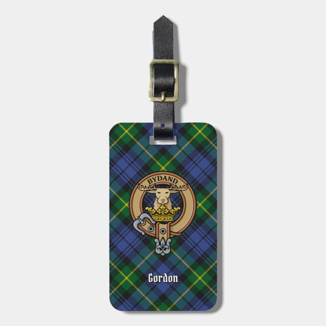 Etiqueta De Bagagem Clan Gordon Crest sobre Tartan (Frente Vertical)