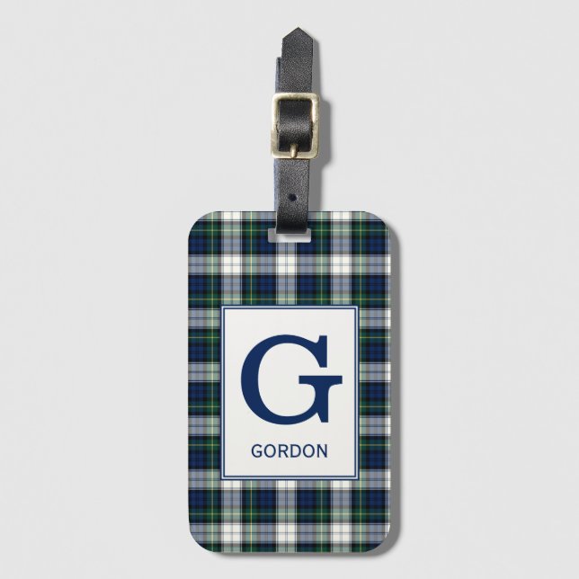Etiqueta De Bagagem Clan Gordon Dress Tartan Monogrammed (Frente Vertical)