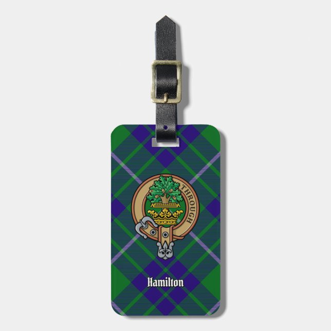 Etiqueta De Bagagem Clan Hamilton Crest sobre caçar Tartan (Frente Vertical)