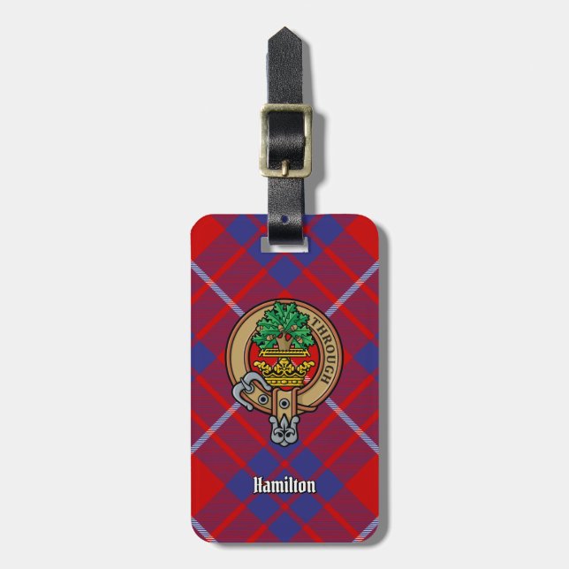 Etiqueta De Bagagem Clan Hamilton Crest sobre o Red Tartan (Frente Vertical)