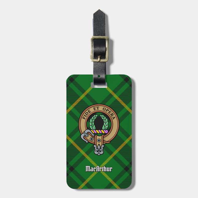 Etiqueta De Bagagem Clan MacArthur Crest sobre Tartan (Frente Vertical)
