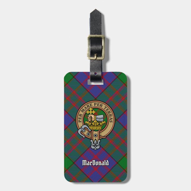 Etiqueta De Bagagem Clan MacDonald Crest sobre Tartan (Frente Vertical)