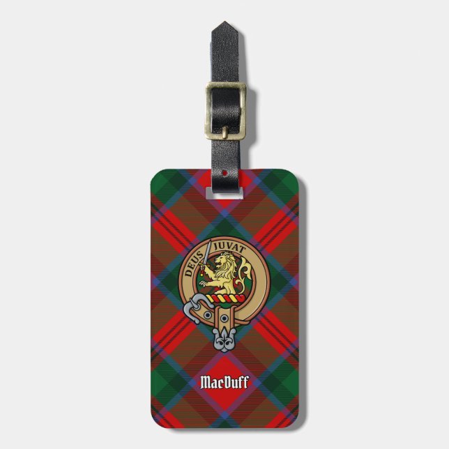 Etiqueta De Bagagem Clan MacDuff Crest sobre Tartan (Frente Vertical)