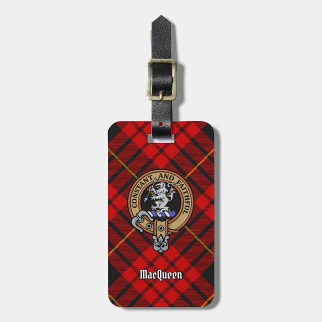 Etiqueta De Bagagem Clan MacQueen Crest sobre Tartan (Frente Vertical)