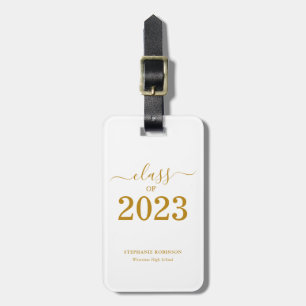 Etiqueta De Bagagem Classe de 2023 Graduação Dourada Simples de Script