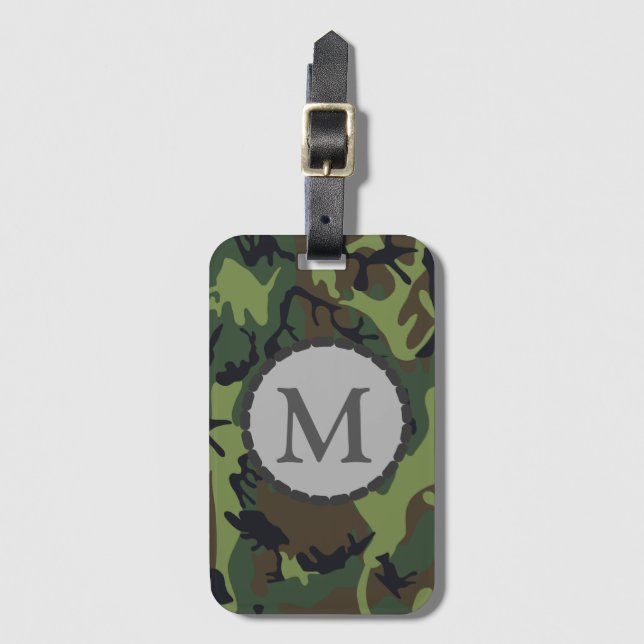 Etiqueta De Bagagem Classic Green Camouflage Pattern Monogram (Frente Vertical)