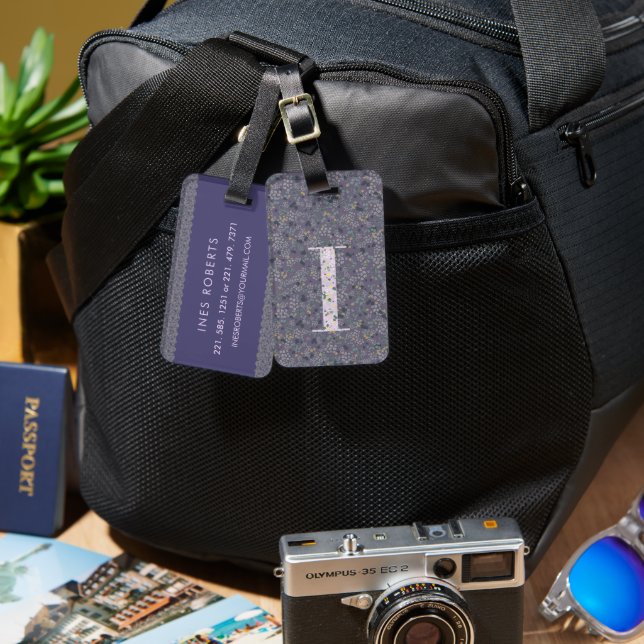 Etiqueta De Bagagem Clássica Monograma - Letra I púrpura escura (Frente e verso)