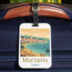 Etiqueta De Bagagem Clássico Colorido Marbella Espanha Viagem Arte Ele