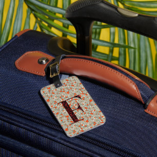 Etiqueta De Bagagem Clássico Floral Monograma - Letra F vermelha