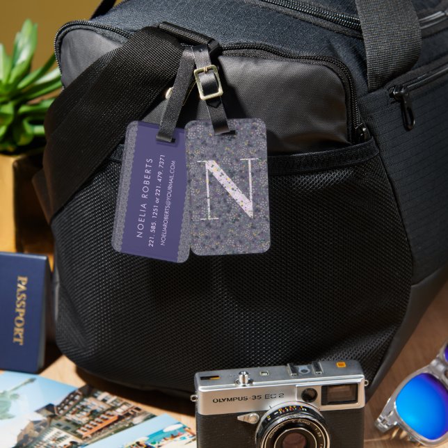 Etiqueta De Bagagem Clássico - Letra Monograma N - púrpura escura (Frente e verso)