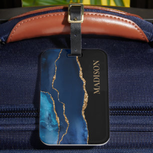 Etiqueta De Bagagem Classy Azul Marinho Dourado Brilho Preto Primeiro