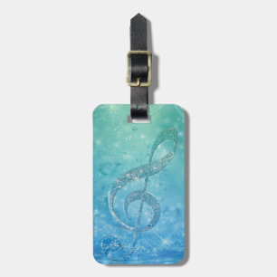 Etiqueta De Bagagem Clef de triplo azul de brilho glittery bonito do