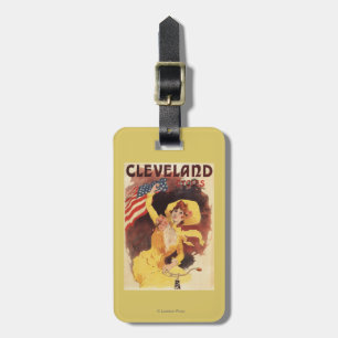 Etiqueta De Bagagem Cleveland Bicycles a menina americana no amarelo