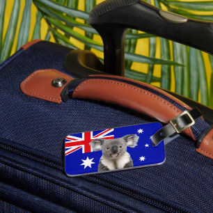 Etiqueta De Bagagem Coala com fundo da bandeira australiana