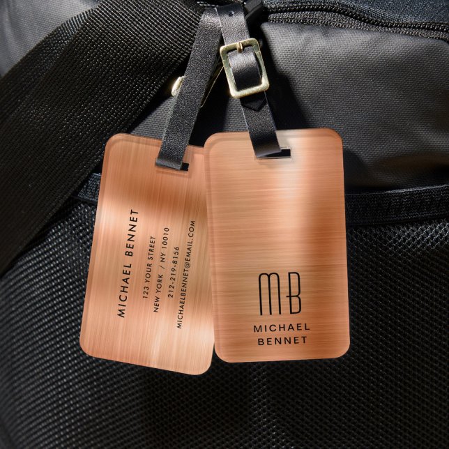 Etiqueta De Bagagem Cobre Monograma Elegante (Elegant Monogram Copper Luggage Tag)