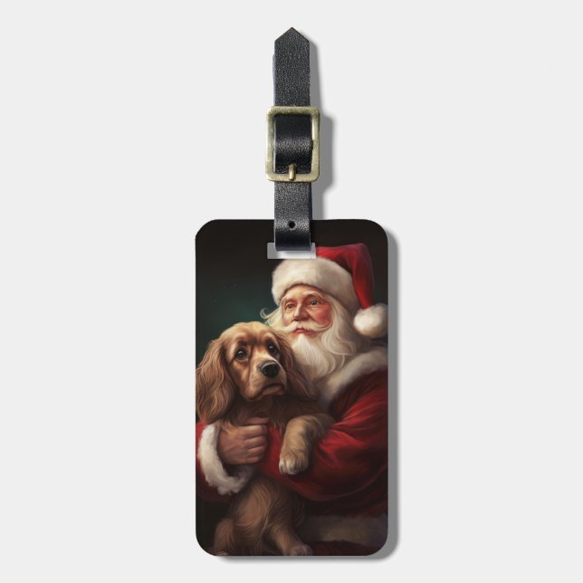 Etiqueta De Bagagem Cocker Spaniel com Papai Noel Natal Festivo (Frente Vertical)