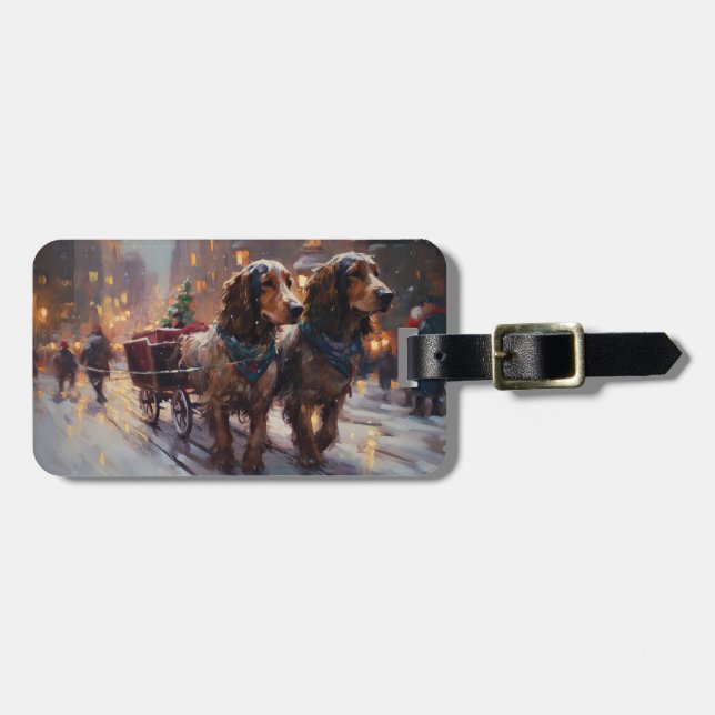 Etiqueta De Bagagem Cocker Spaniel Inglês Temporada de Natal (Frente Horizontal)