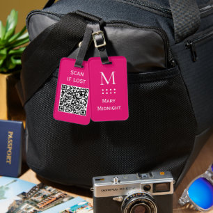 Etiqueta De Bagagem Código QR de Cor Sólida Scaneie se perdido Rosa Ne
