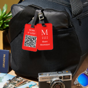 Etiqueta De Bagagem Código QR de Cor Sólida Vermelho Maçã Doce Scan se
