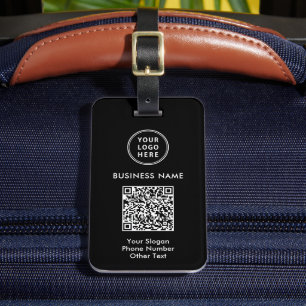 Etiqueta De Bagagem Código QR do Logotipo Empresarial Preto