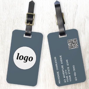 Etiqueta De Bagagem Código QR Logo Cinza Carvão Promocional Empresaria