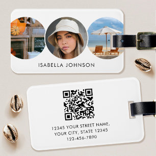 Etiqueta De Bagagem Código QR Minimalista Moderno Foto Personalizada B