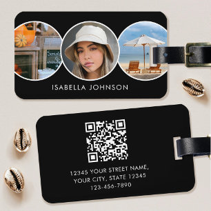 Etiqueta De Bagagem Código QR Minimalista Moderno Foto Personalizada P
