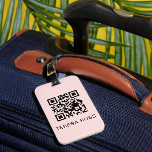 Etiqueta De Bagagem Código QR Rosa Bege Feminino Informações de Contat