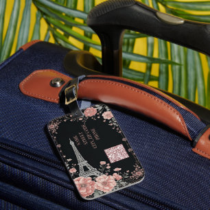 Etiqueta De Bagagem Código QR Torre Eiffel Paris Decoração Rosa Shabby