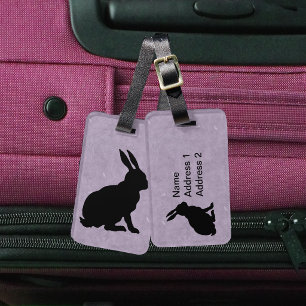 Etiqueta De Bagagem Coelho Negro Silhouto Púrpura de Páscoa