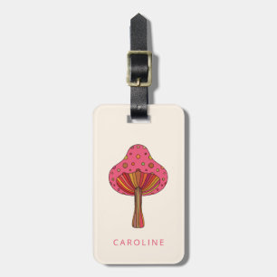 Etiqueta De Bagagem Cogumelo Excêntrico Rosa Retrô Nome Personalizado