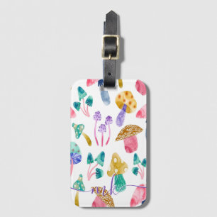 Etiqueta De Bagagem Cogumelos Adoráveis em Aquarela