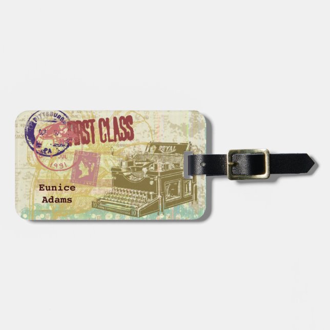Etiqueta De Bagagem Colagem das coisas efêmeras primeira classe" da (Frente Horizontal)