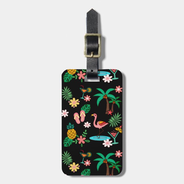 Etiqueta De Bagagem Colagem Tropical 🍍 🌴 🦩 (Frente Vertical)