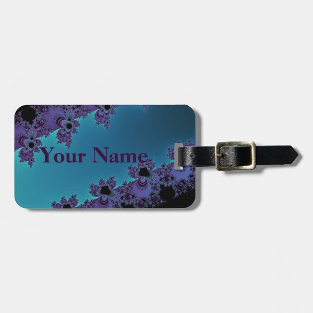 Etiqueta De Bagagem Coleção ciana roxa elegante do Fractal (Frente Horizontal)