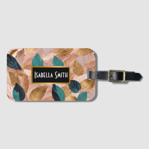 Etiqueta De Bagagem Coleção de Folhas Douradas de Boho Rosa Moderno