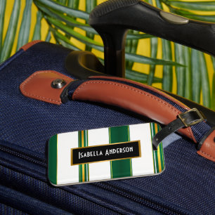 Etiqueta De Bagagem Coleção de Textura Dourada Verde de Linen Trendy,