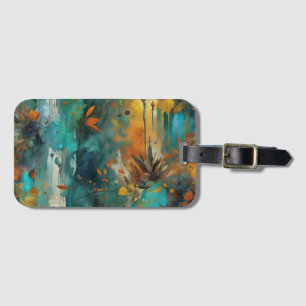 Etiqueta De Bagagem Colheita de Outono Azul Verde Ferrugem Dourado Abs