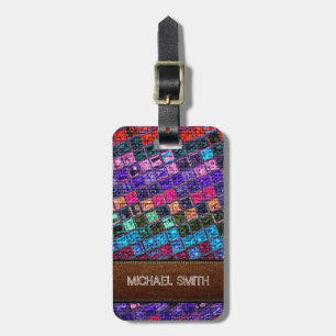 Etiqueta De Bagagem Coloração Mosaica Burlap Leather Elegante Olhe #14