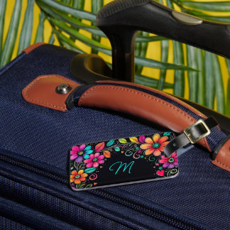 Etiqueta De Bagagem Colorful Floral Custom Monogram Luggage Tag