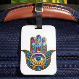 Etiqueta De Bagagem Colorful Petals Leaves Hamsa Sapphire Third Eye