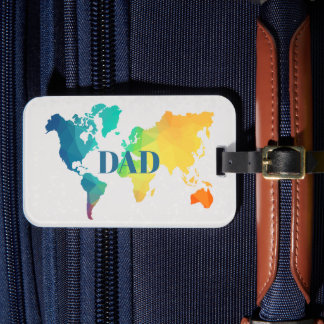 Etiqueta De Bagagem Colorful World Map DAD Custom Monogram Name 