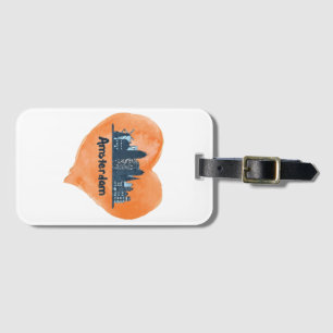 Etiqueta De Bagagem Colorida Amsterdam City Skyline Watercolor Heart P