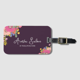 Etiqueta de bagagem com cabelo floral e ameixa