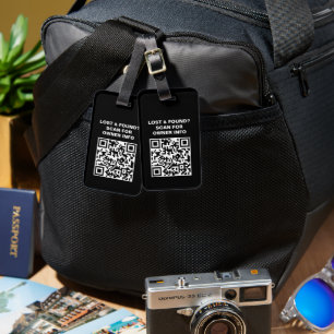 Etiqueta de bagagem com código QR preto e branco