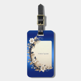 Etiqueta de Bagagem com Enfeite Floral Azul Branco