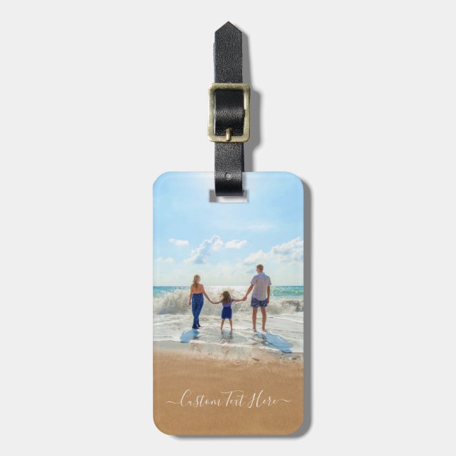 Etiqueta de Bagagem com Foto Personalizada e Texto (Frente Vertical)